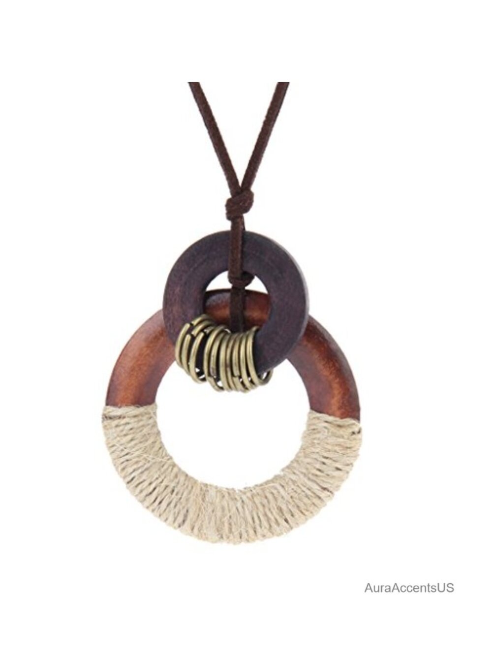 Leather Cord Necklace Wooden Pendant Vintage Boho Sweater Necklace